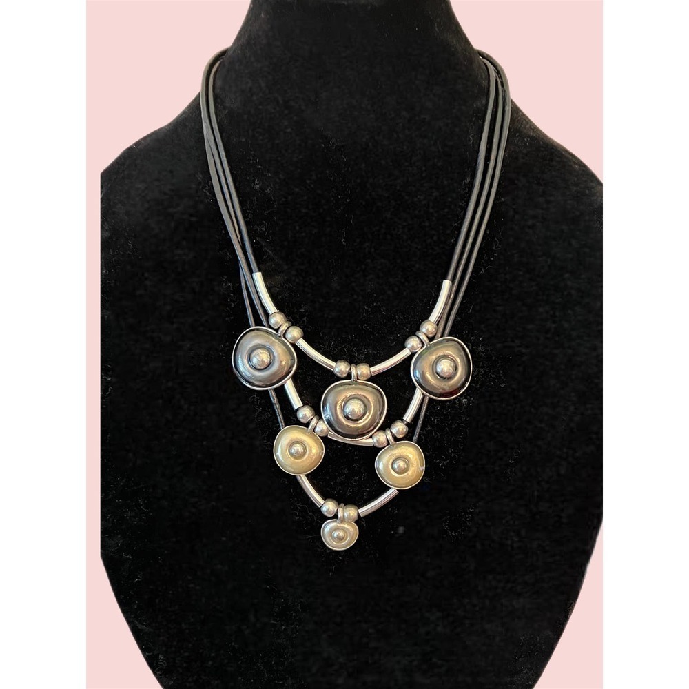 Triple Strand Mixed Material Statement Necklace - image 1